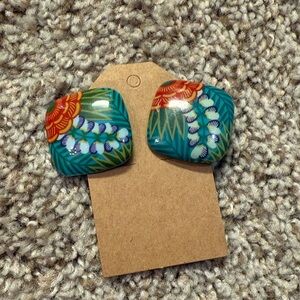Colorful Floral Square Earrings